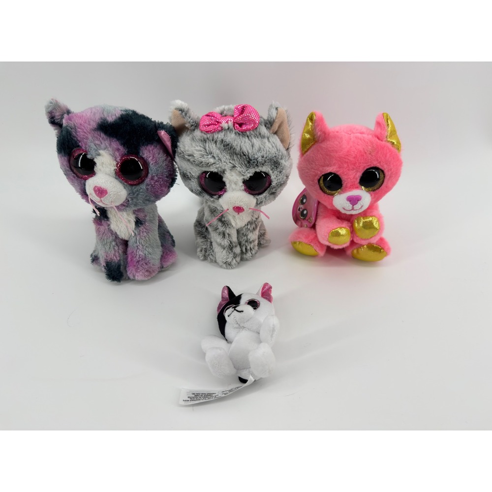 Ty Beanie Boos Cat Plush Lot Kiki Potion Pink Gold Black White 4 Piece Set
